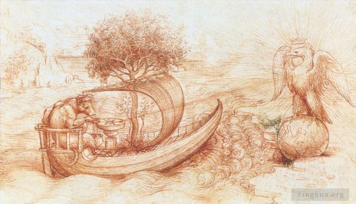 Leonardo da Vinci Various Paintings - Allegory with wolf and eagle