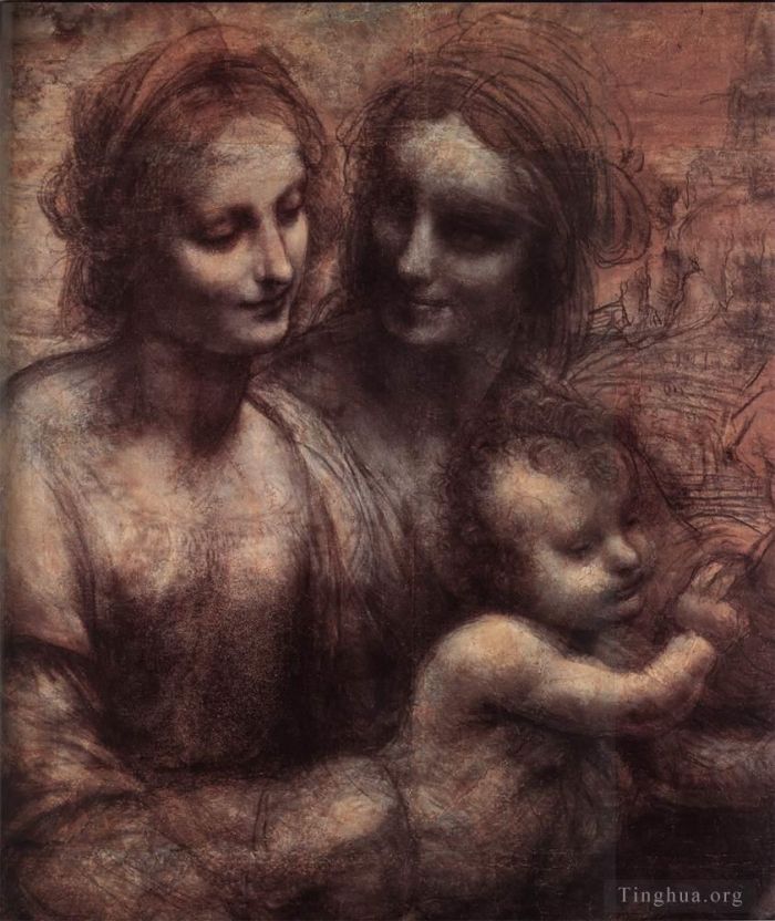 Leonardo da Vinci Various Paintings - Madonna and Child with St Anne and the Young St John detail1