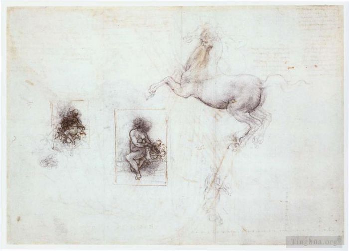 Leonardo da Vinci Various Paintings - Studies of Leda and a horse