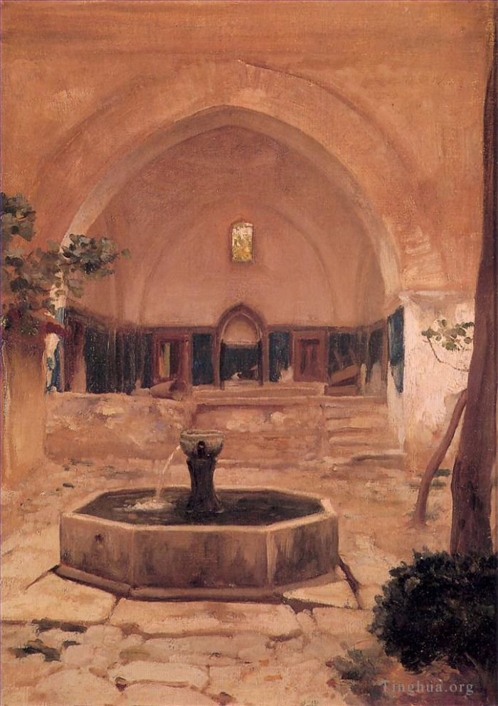 Frederic Leighton Oil Painting - Courtyard of a Mosque at Broussa 1867