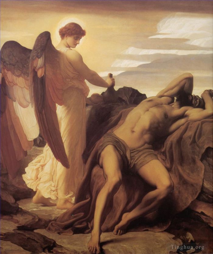 Frederic Leighton Oil Painting - Elijah in the Wilderness