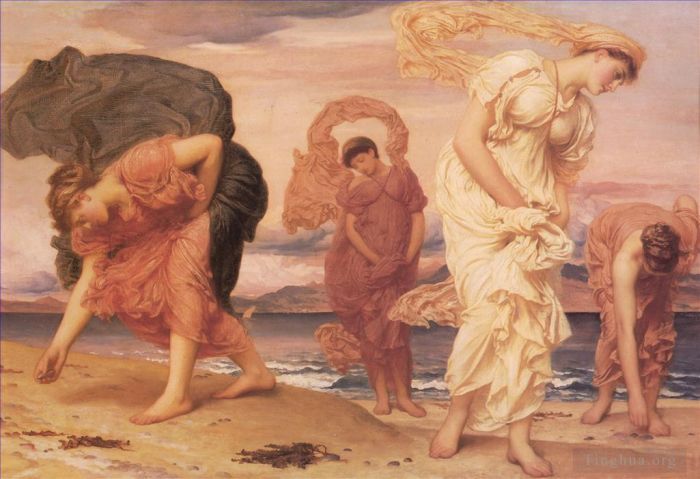 Frederic Leighton Oil Painting - Greek Girls Picking up Pebbles