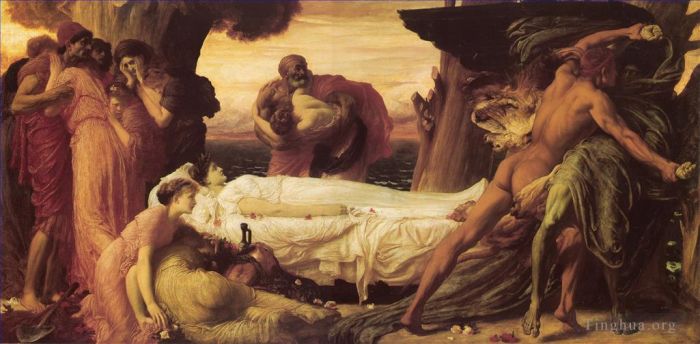 Frederic Leighton Oil Painting - Hercules Wrestling with Death