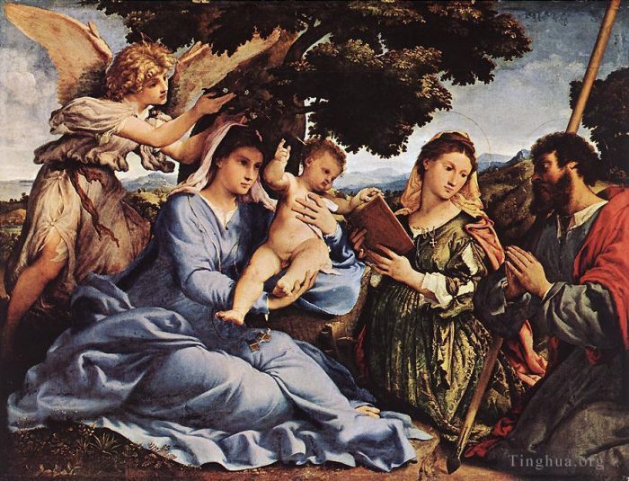 Lorenzo Lotto Oil Painting - Madonna and Child with Saints and an Angel 1527