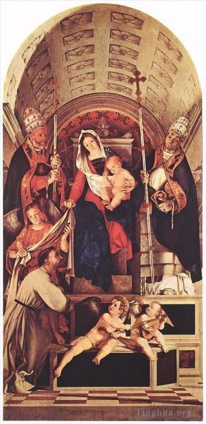 Artist Lorenzo Lotto's Work - Madonna and Child with Sts Dominic Gregory and Urban