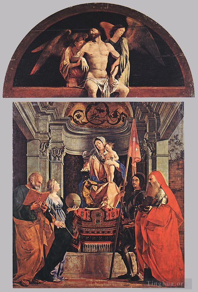 Lorenzo Lotto Oil Painting - Madonna and Child with Sts Peter Christine Liberale and Jerome