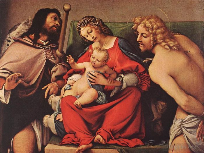 Lorenzo Lotto Oil Painting - Madonna with the Child and Sts Rock and Sebastian 1522