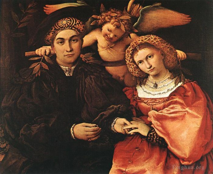 Lorenzo Lotto Oil Painting - Messer Marsilio and his Wife 1523