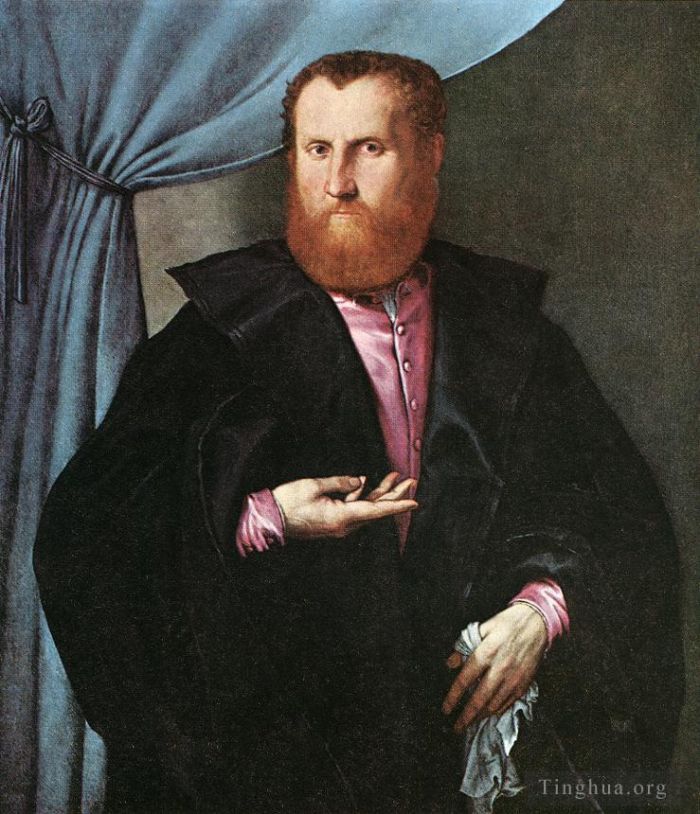 Lorenzo Lotto Oil Painting - Portrait of a Man in Black Silk Cloak 1535
