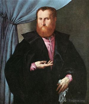 Artist Lorenzo Lotto's Work - Portrait of a Man in Black Silk Cloak 1535