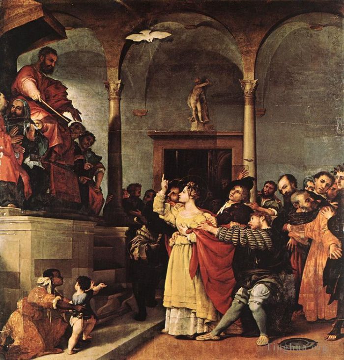 Lorenzo Lotto Oil Painting - St Lucy before the Judge 1532