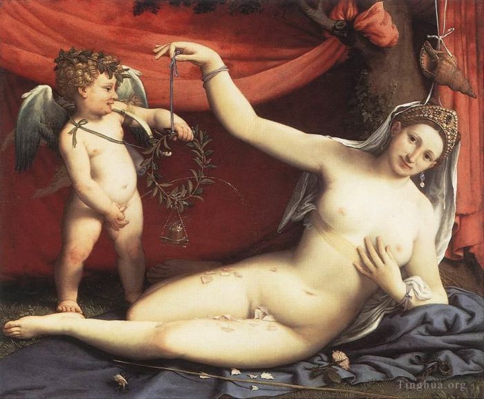 Lorenzo Lotto Oil Painting - Venus and Cupid 1540