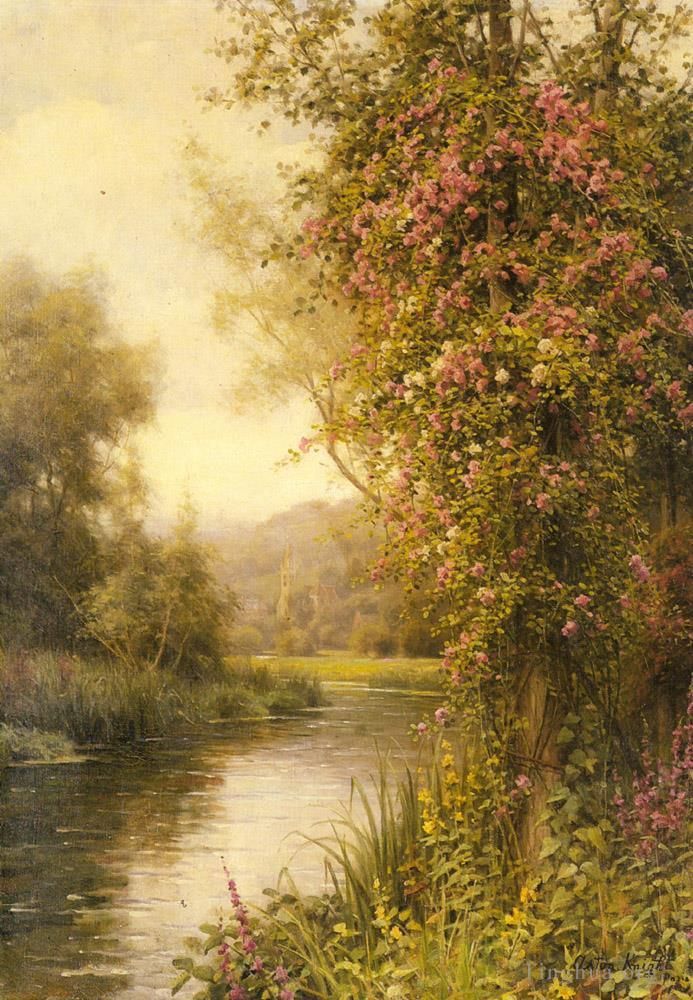 Louis Aston Knight Oil Painting - A Flowering Vine Along A Winding Stream