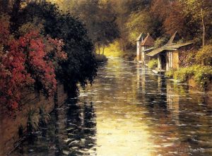 Artist Louis Aston Knight's Work - A French River Landscape
