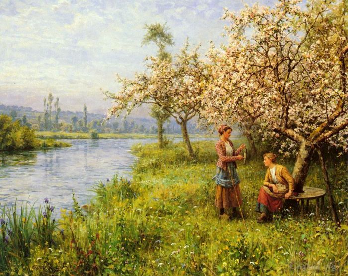 Louis Aston Knight Oil Painting - Country Women After Fishing On A Summers Day