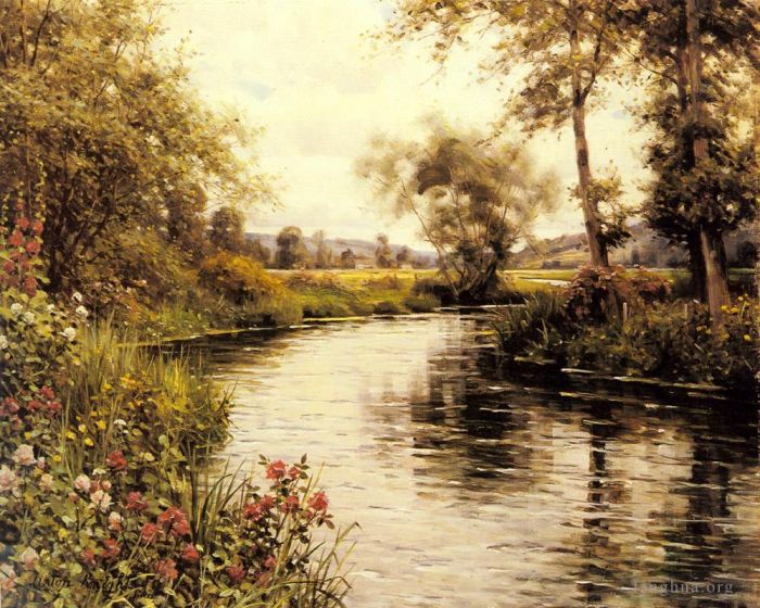 Louis Aston Knight Oil Painting - Flowers In Bloom By A River