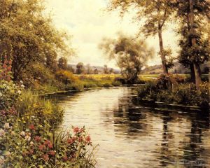 Artist Louis Aston Knight's Work - Flowers In Bloom By A River