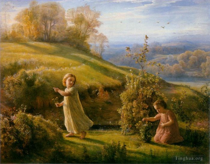 Anne-Francois-Louis Janmot Oil Painting - Poeme de l ame 4le printemps