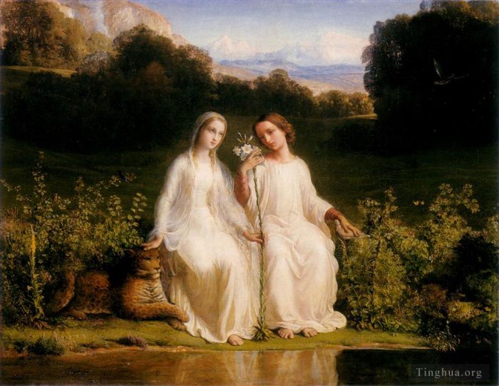 Anne-Francois-Louis Janmot Oil Painting - Poeme de l ame virginitas