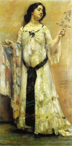 Artist Lovis Corinth's Work - Portrait of Charlotte Berend in a White Dress