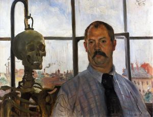 Artist Lovis Corinth's Work - Self Portrait with Skeleton