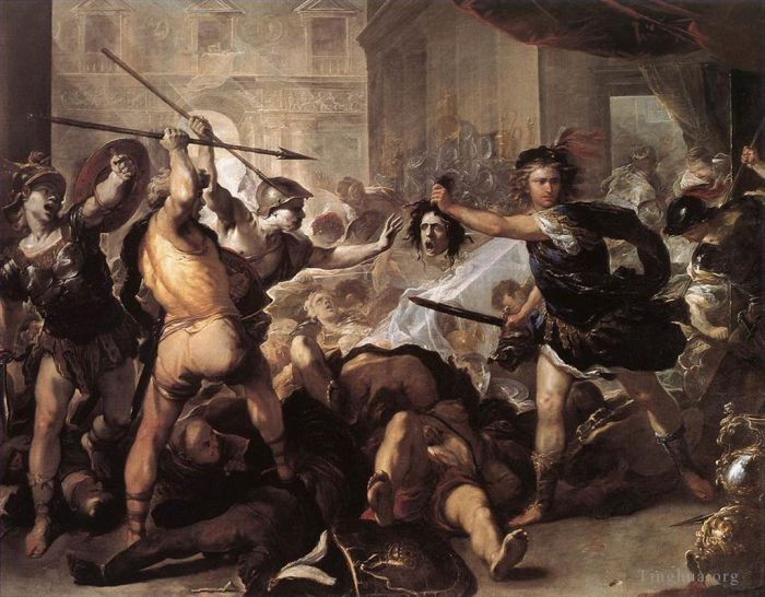 Luca Giordano Oil Painting - Perseus Fighting Phineus And His Companions