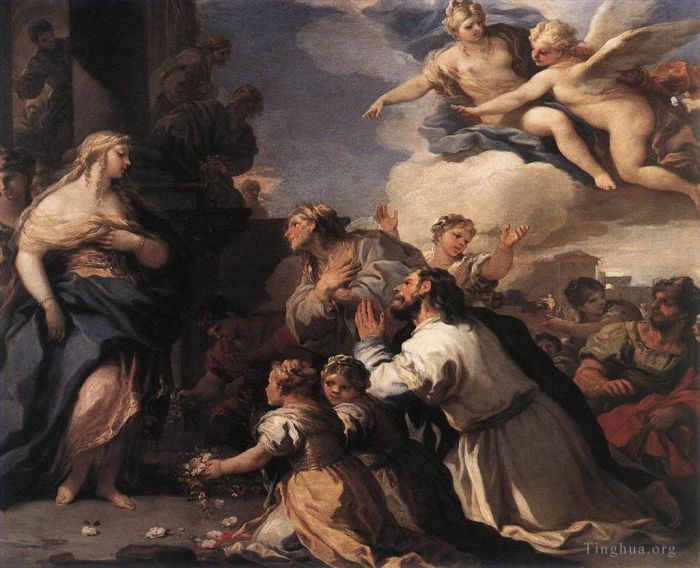 Luca Giordano Oil Painting - Psyche Honoured By The People