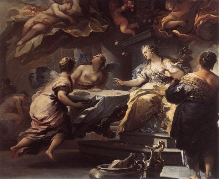 Luca Giordano Oil Painting - Psyche Served By Invisible Spirits