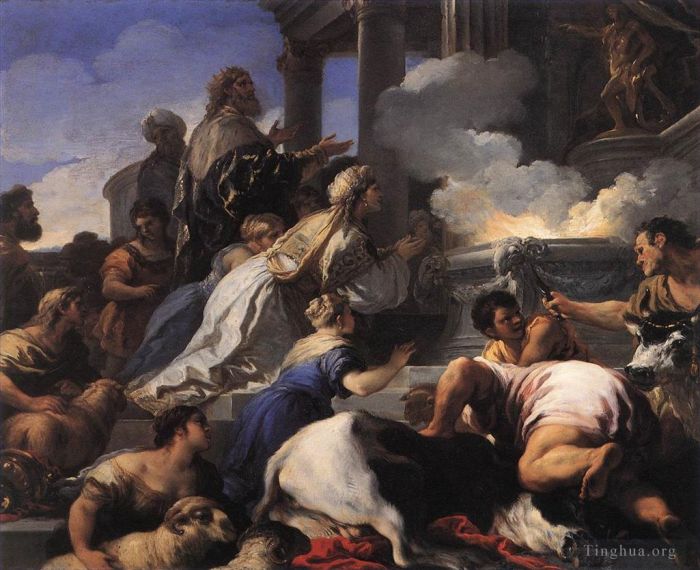 Luca Giordano Oil Painting - Psyches Parents Offering Sacrifice To Apollo