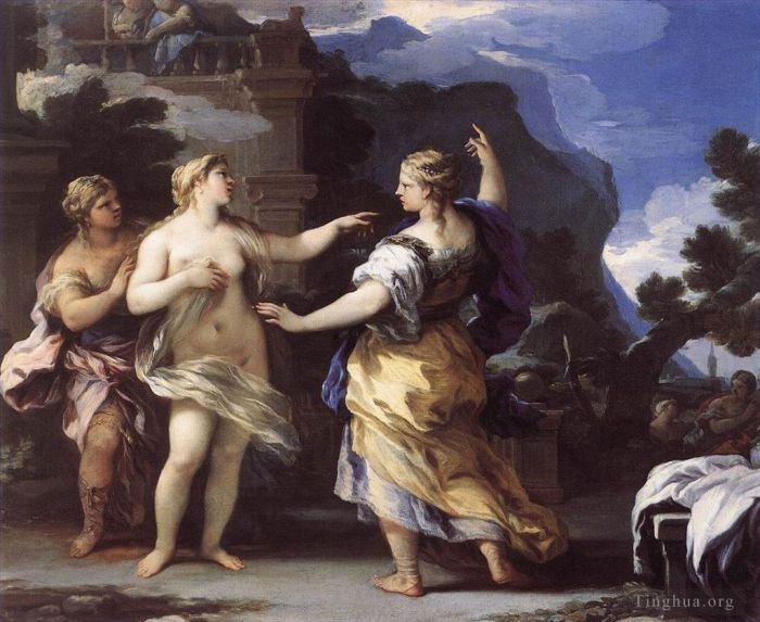 Luca Giordano Oil Painting - Venus Punishing Psyche With A task
