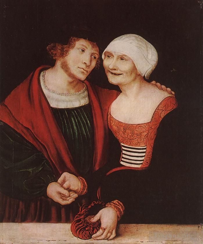 Lucas Cranach the Elder Oil Painting - Amorous Old Woman And Young Man