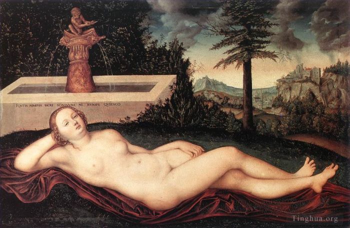Lucas Cranach the Elder Oil Painting - Reclining River Nymph At The Fountain
