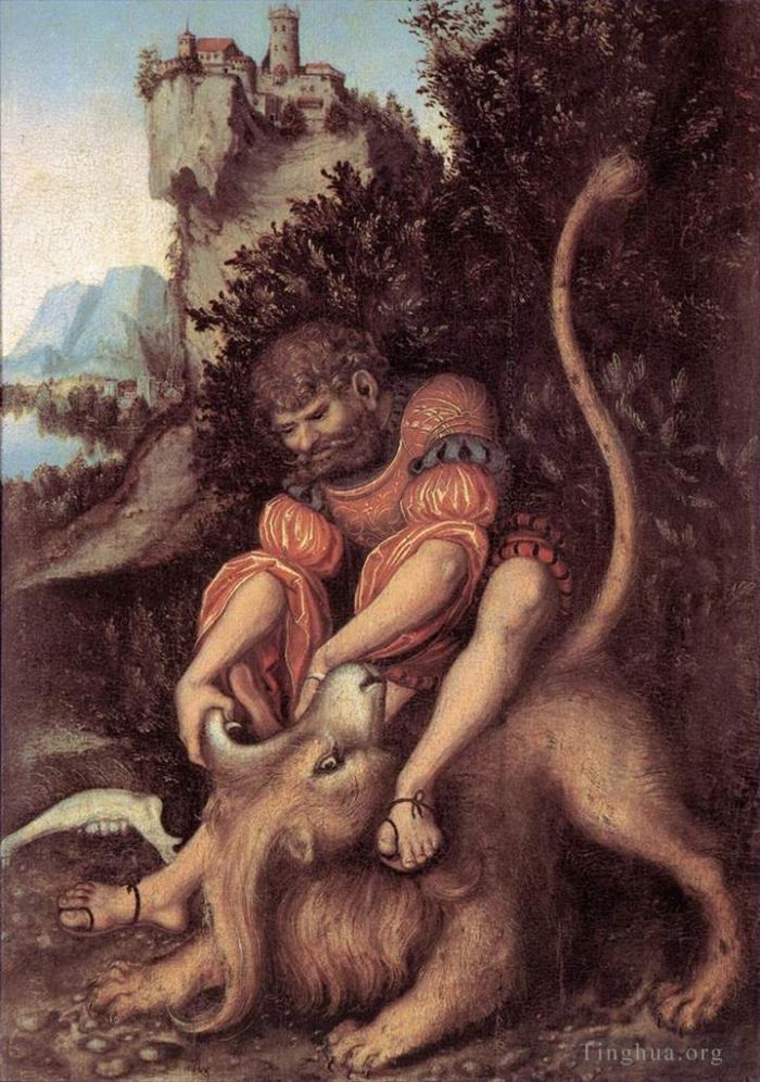 Lucas Cranach the Elder Oil Painting - Samsons Fight With The Lion
