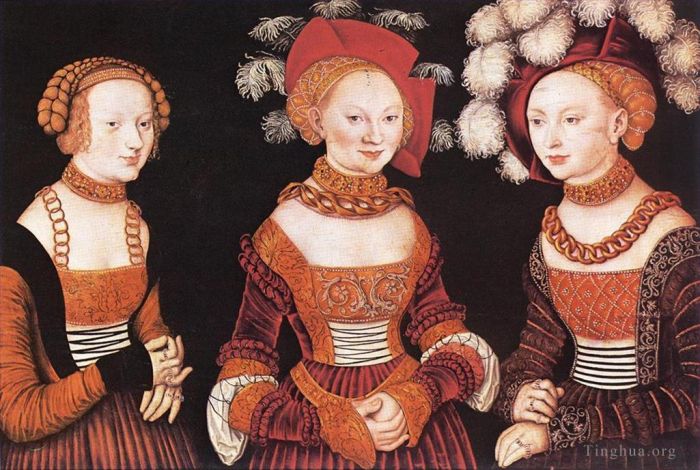 Lucas Cranach the Elder Oil Painting - Saxon Princesses Sibylla Emilia And Sidonia