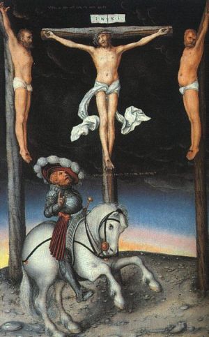 Artist Lucas Cranach the Elder's Work - The Crucifixion With The Converted Centurion