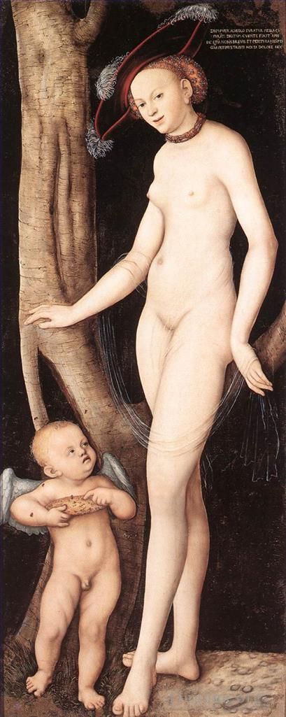 Lucas Cranach the Elder Oil Painting - Venus And Cupid With A Honeycomb