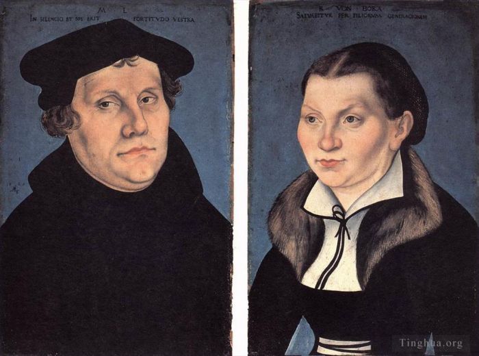 Lucas Cranach the Elder Oil Painting - Diptych With The Portraits Of Luther And His Wife