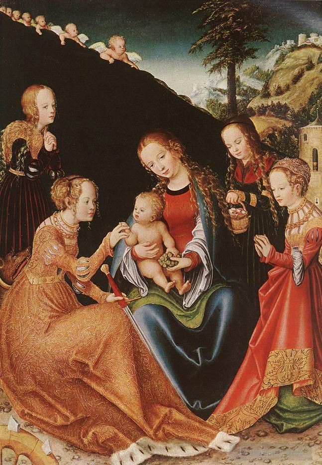 Lucas Cranach the Elder Oil Painting - The Mystic Marriage Of St Catherine