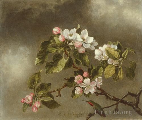 Martin Johnson Heade Oil Painting - Hummingbird And Apple Blossoms
