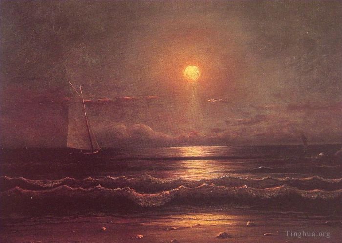 Martin Johnson Heade Oil Painting - Sailing by Moonlight seascape Martin Johnson Heade