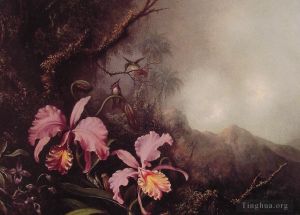 Artist Martin Johnson Heade's Work - Two Orchids in a mountain Landscape