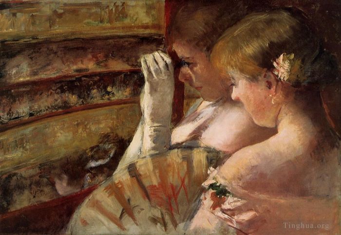 Mary Stevenson Cassatt Oil Painting - A Corner of the Loge aka In the Box