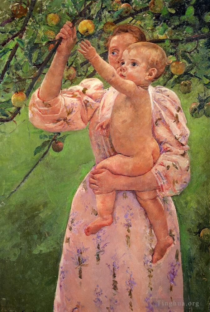 Mary Stevenson Cassatt Oil Painting - Baby Reaching For An Apple