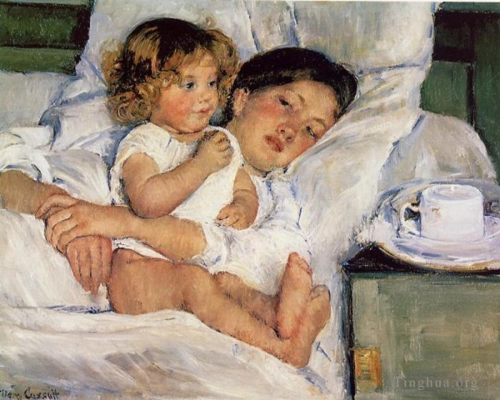 Mary Stevenson Cassatt Oil Painting - Breakfast in Bed