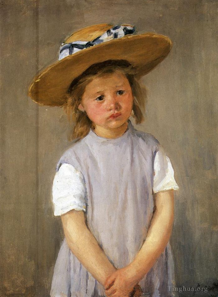 Mary Stevenson Cassatt Oil Painting - Child In A Straw Hat