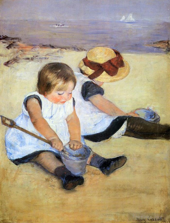 Mary Stevenson Cassatt Oil Painting - Children Playing On The Beach