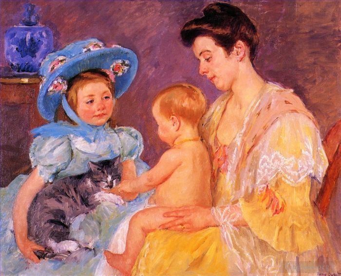 Mary Stevenson Cassatt Oil Painting - Children Playing with a Cat