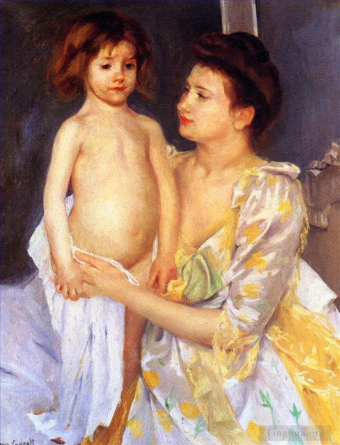 Mary Stevenson Cassatt Oil Painting - Jules Being Dried by His Mother