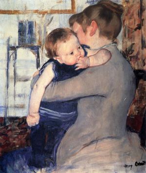 Antique Oil Painting - Mother And Child 1889