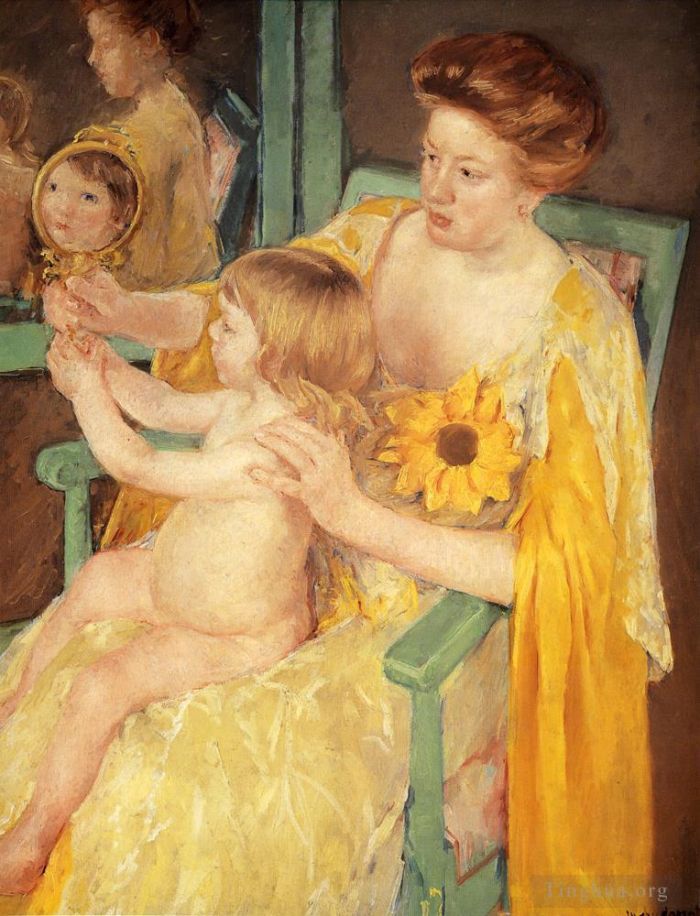 Mary Stevenson Cassatt Oil Painting - Mother Wearing A Sunflower On Her Dress
